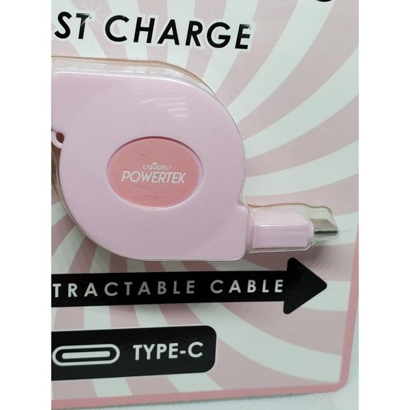 Pink Liquipel Powertek Fast Charge 3 Ft Retractable USB Type-C Cord - Picture 11 of 12